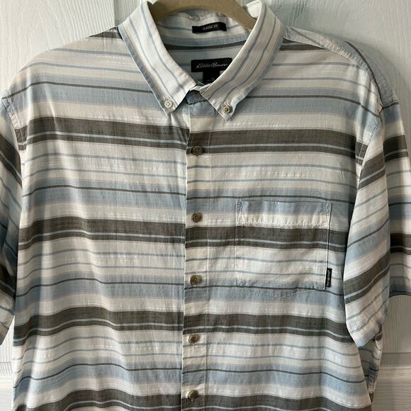 Eddie Bauer Classic Fit Shirt Men’s Size L TALL 100% Cotton Striped Button Up - Picture 3 of 11